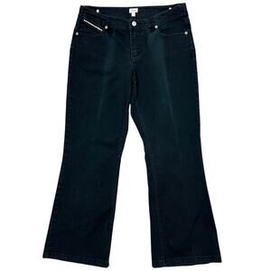 Cache Y2K Low-Rise Bootcut Jeans Sz 8 Black Cropped Wide-Leg Bling Pockets FADED